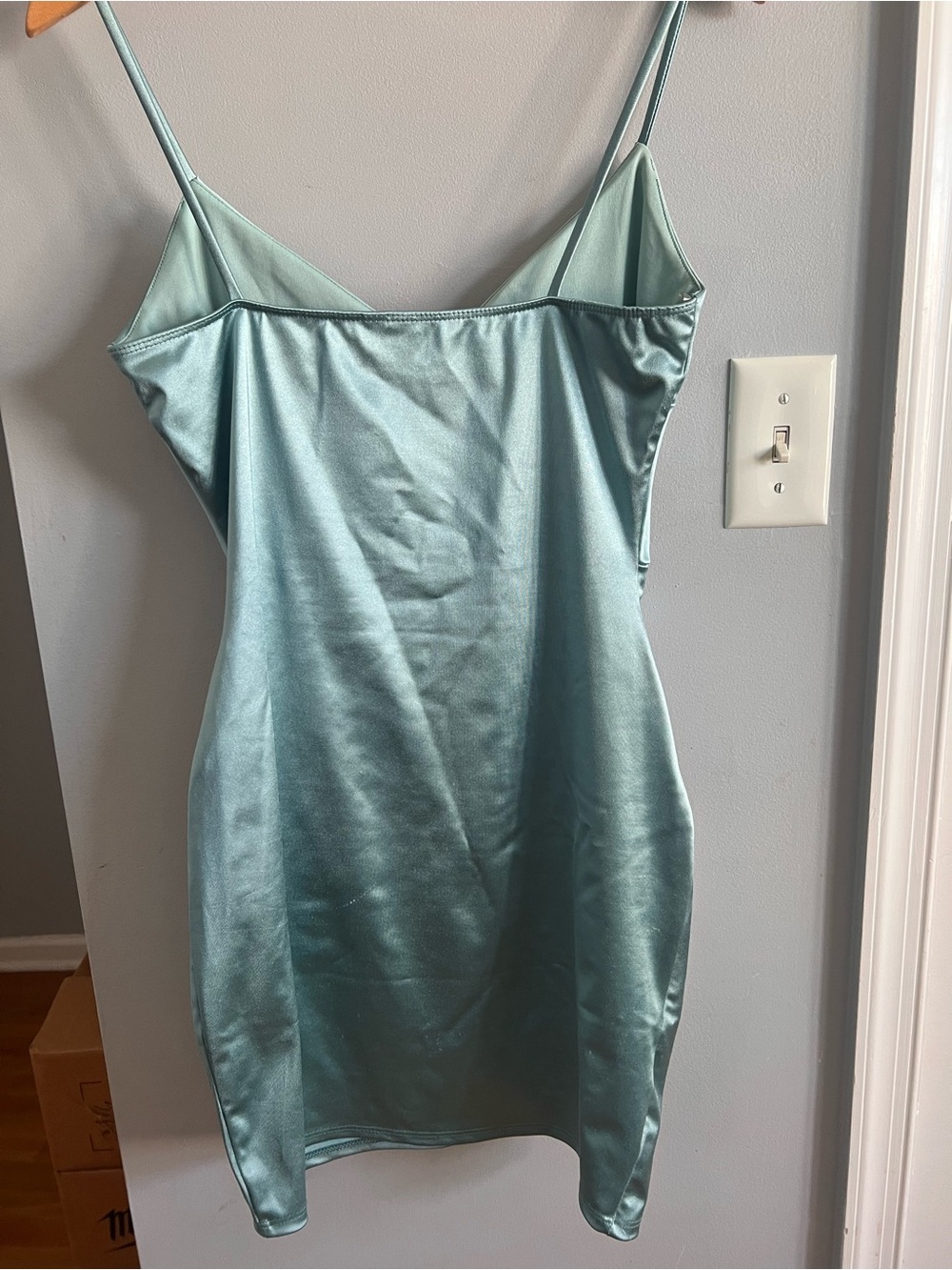 Windsor Satin Mini Dress in Aqua - Picture 2 of 8